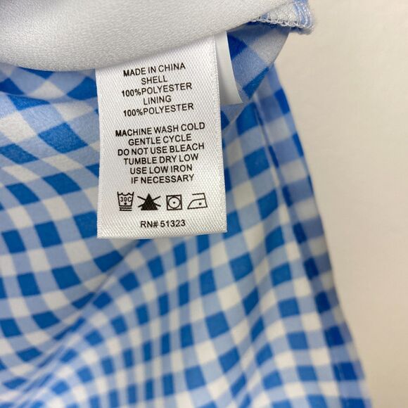 CeCe Women’s Blouse Size XL Blue White Checked Elbow Tie Sleeve Back Keyhole - Picture 5 of 5